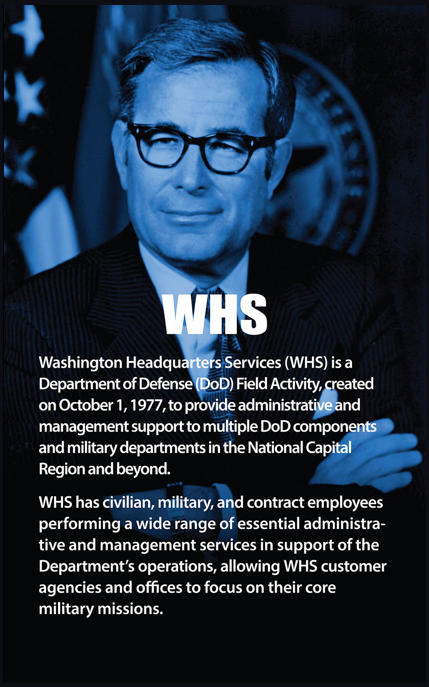 Photo of former Defense Secretary Harold Brown with text description of WHS.
